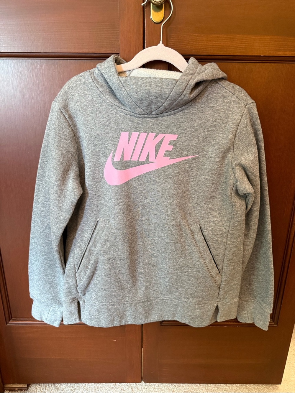 Nike Girls Gray Hoodie with Pink Swoosh